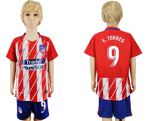 Atletico Madrid #9 F.Torres Home Kid Soccer Club Jersey